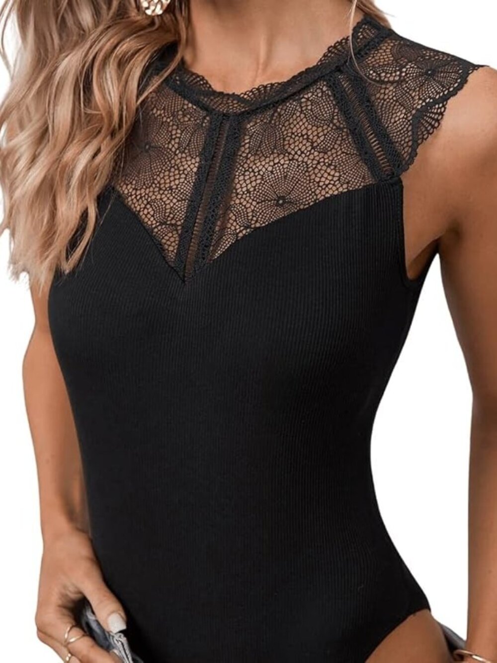 SweatyRocks Black Lace Corset Bodysuit | Y2K Country Concert Tank Top